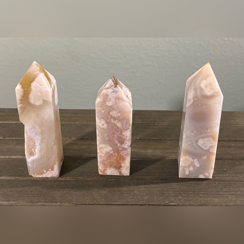 Set of 3 Flower Agate Crystal Towers